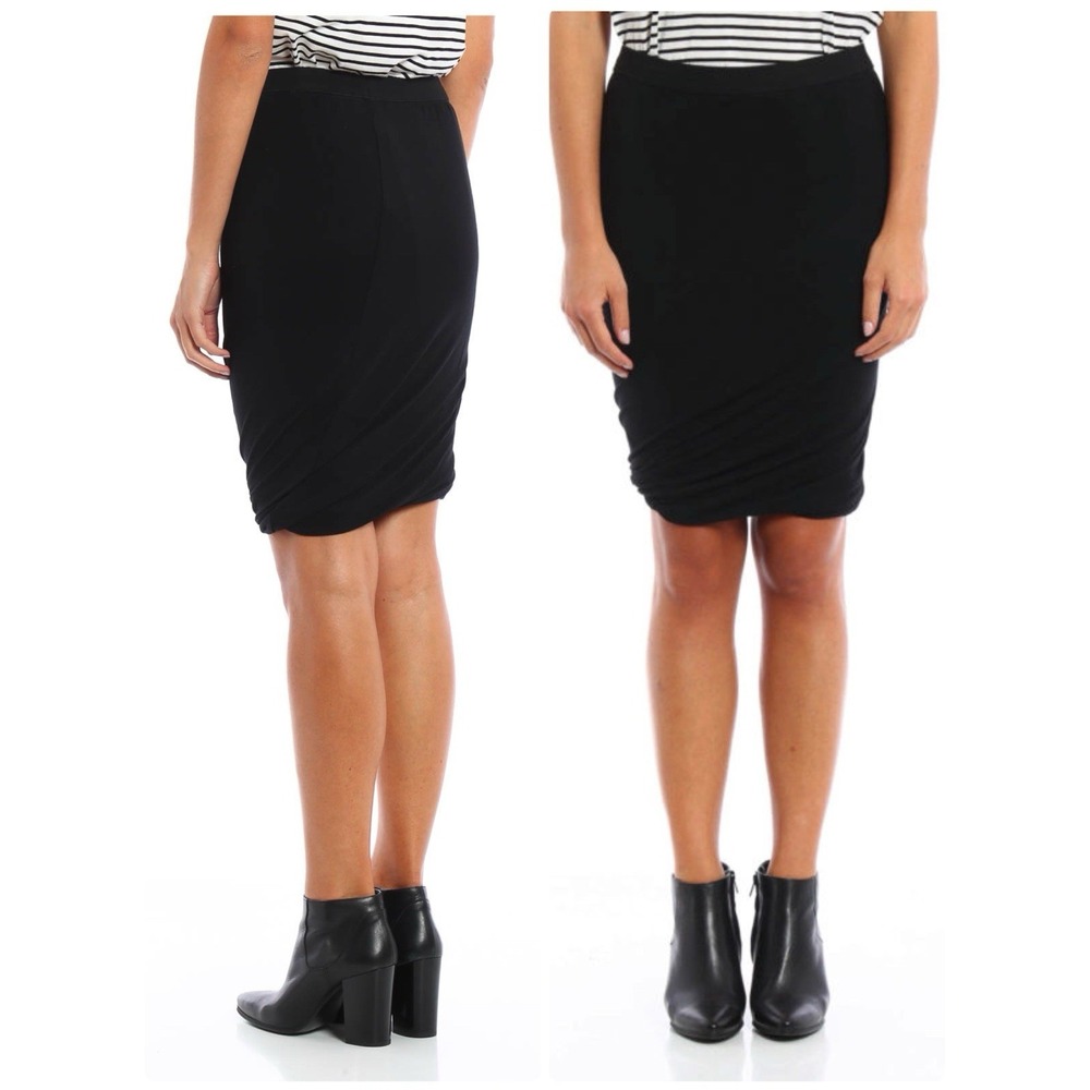 T by Alexander Wang Draped Mini Skirt Size Large Black‎ Stretch Twist Bottom